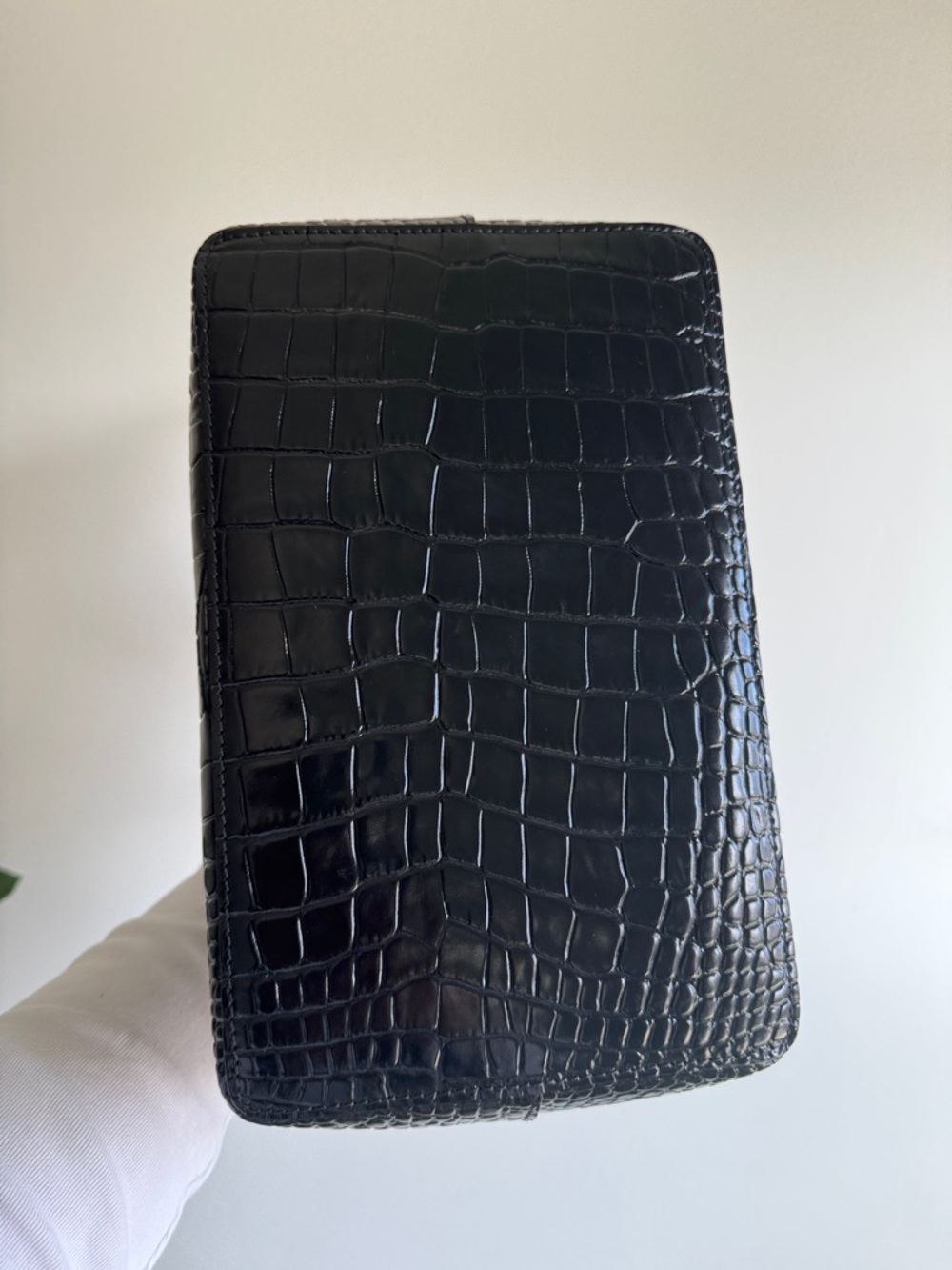 Longchamp Black Croc-Embossed Small Top-Handle Tote - Picture 7 of 11
